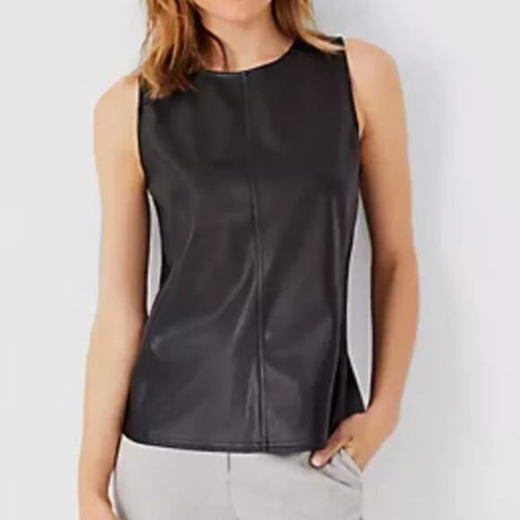 Ann Taylor Petite Faux Leather Sleeveless Blouse Lined Hidden Zip Tank Sz: SP - Picture 7 of 7